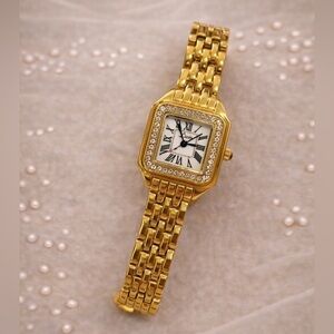 Panthere Classic Rectangle Gold Crystal Watch